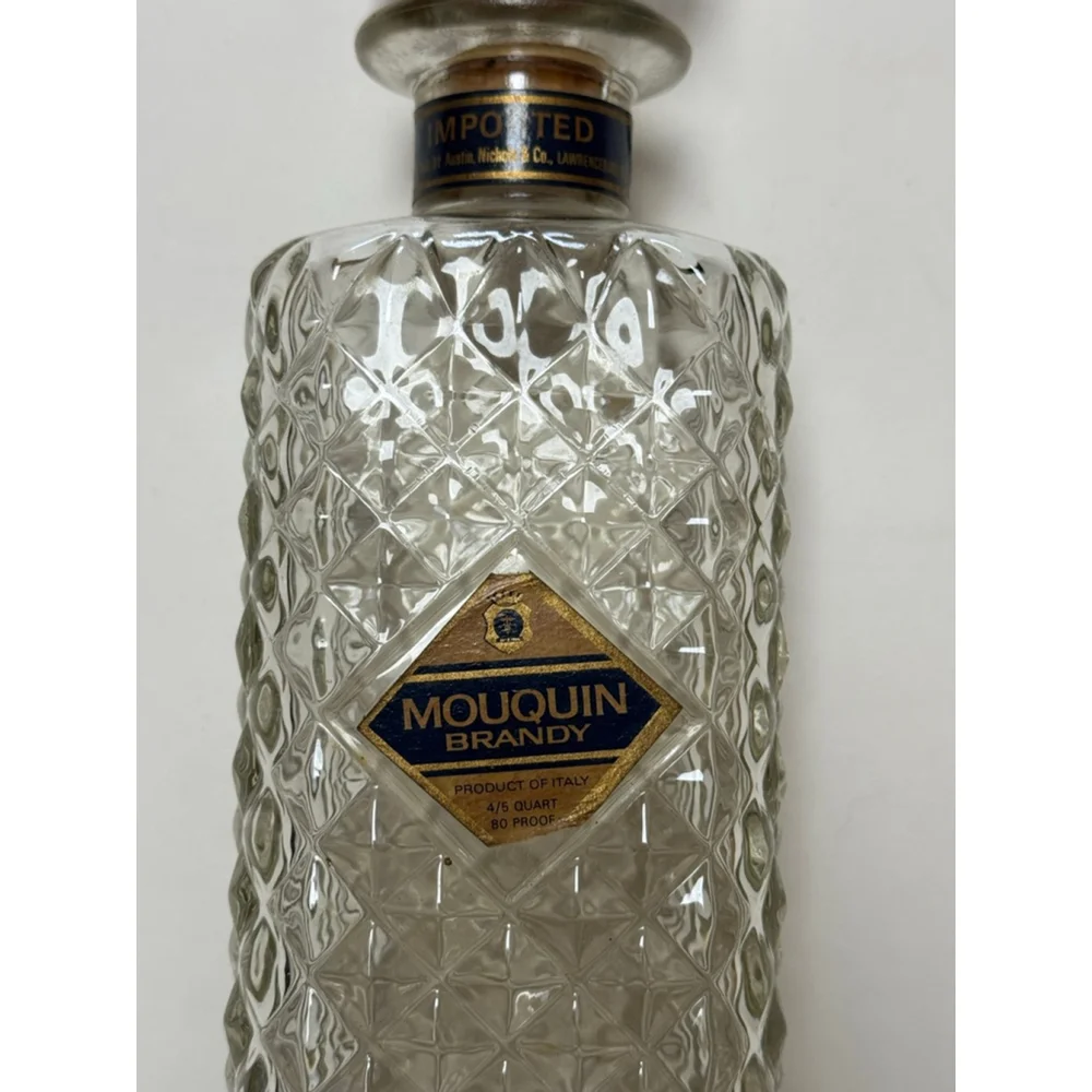 Vintage Mouquin Clear Glass Brandy Decanter with Stopper - Italy Quilted Diamond